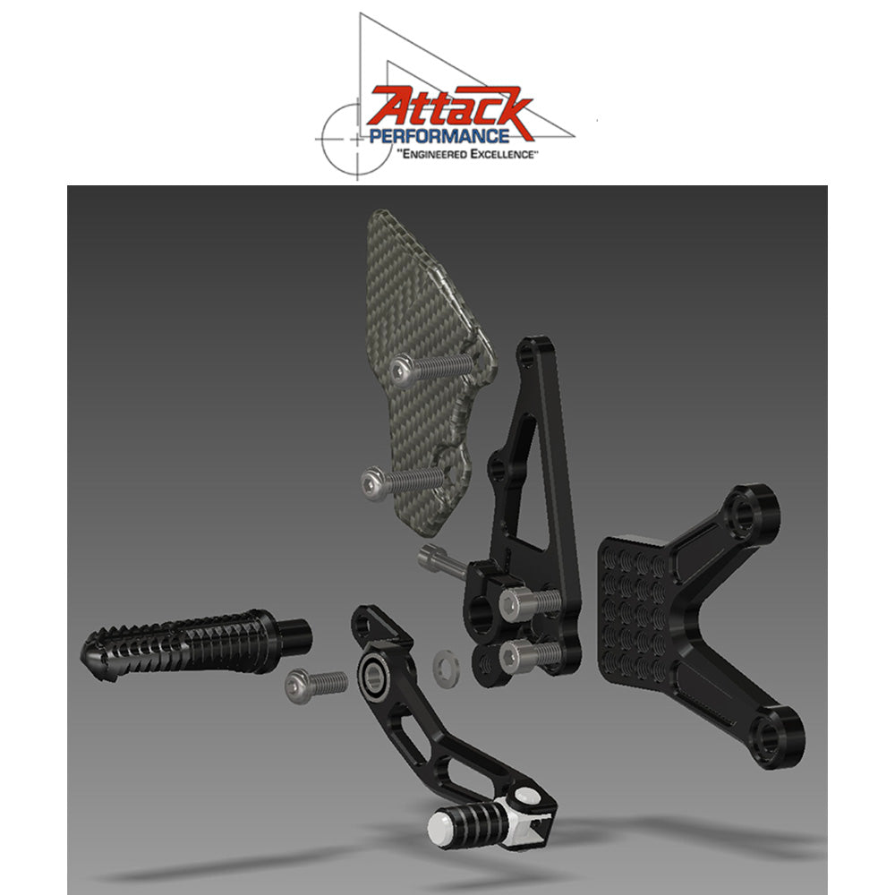2013-2025年式 カワサキ Ｎｉｎｊａ ＺＸ－６Ｒ用 アタックパフォーマンス製リアセット(ブラック)　Attack Performance REAR SET KIT, ZX6R 05- , ZX6R-636 13- , AERO HARD (消費税、送料込み)
