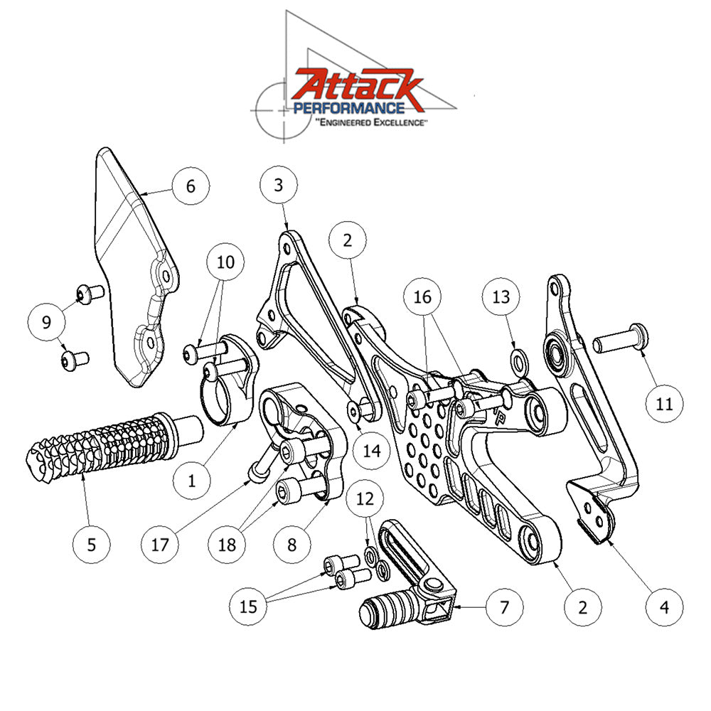 2006-2020年式 ヤマハＹＺＦ－Ｒ６用 アタックパフォーマンス製リアセット(カーボンヒールガード付き)(ブラック)　Attack Performance REAR SET KIT, YAM R6 06- , BLACK (CARBON HEEL GUARDS) (CARBON HEEL GUARDS) (消費税、送料込み)  SKU 123110B