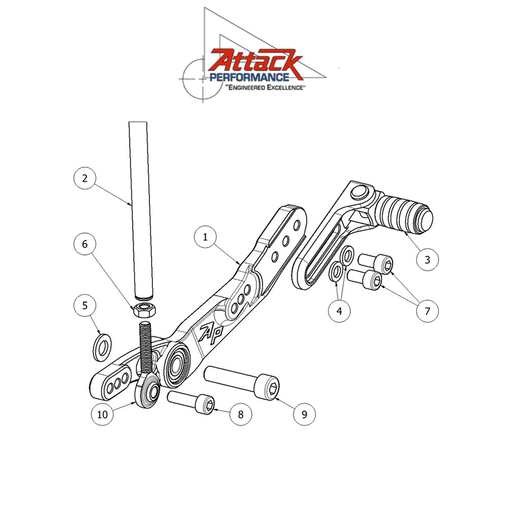 2006-2020年式 ヤマハＹＺＦ－Ｒ６用 アタックパフォーマンス製リアセット(カーボンヒールガード付き)(ブラック)　Attack Performance REAR SET KIT, YAM R6 06- , BLACK (CARBON HEEL GUARDS) (CARBON HEEL GUARDS) (消費税、送料込み)  SKU 123110B