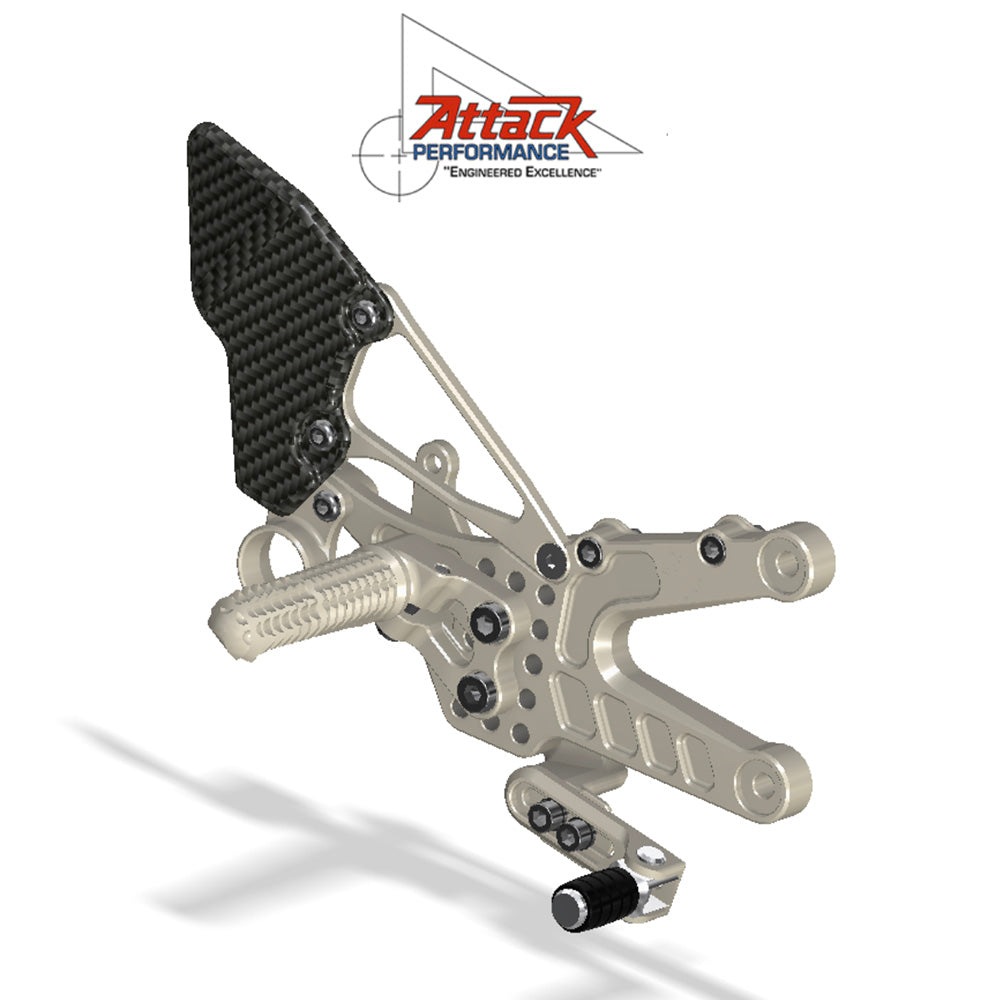 2006-2020年式 ヤマハＹＺＦ－Ｒ６用 アタックパフォーマンス製リアセット(カーボンヒールガード付き)(エアロハード)　Attack Performance REAR SET KIT, YAM R6 06- , AERO HARD (CARBON HEEL GUARDS) (消費税、送料込み)