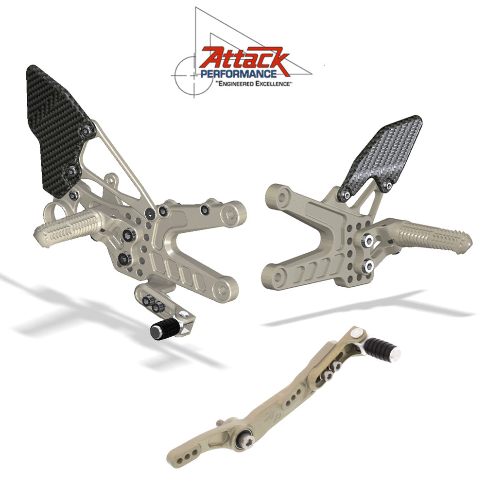 2006-2020年式 ヤマハＹＺＦ－Ｒ６用 アタックパフォーマンス製リアセット(カーボンヒールガード付き)(エアロハード)　Attack Performance REAR SET KIT, YAM R6 06- , AERO HARD (CARBON HEEL GUARDS) (消費税、送料込み)