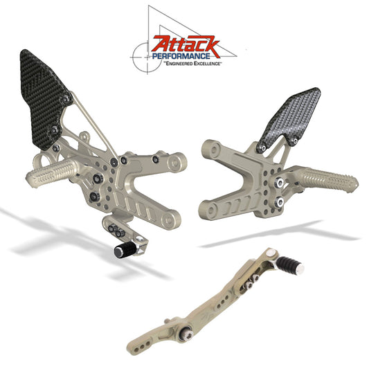 2006-2020年式 ヤマハＹＺＦ－Ｒ６用 アタックパフォーマンス製リアセット(カーボンヒールガード付き)(エアロハード)　Attack Performance REAR SET KIT, YAM R6 06- , AERO HARD (CARBON HEEL GUARDS) (消費税、送料込み)