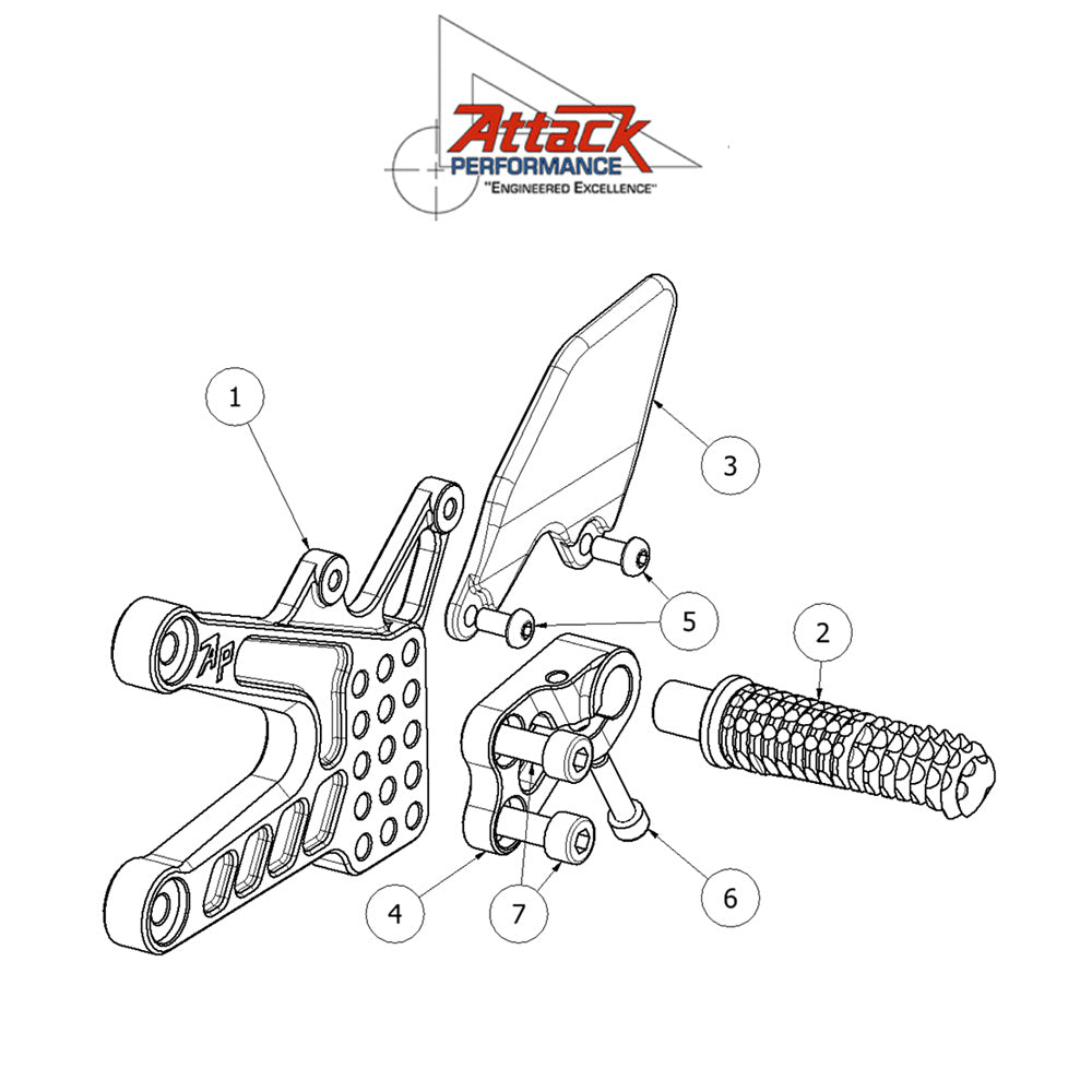 2006-2020年式 ヤマハＹＺＦ－Ｒ６用 アタックパフォーマンス製リアセット(カーボンヒールガード付き)(ブラック)　Attack Performance REAR SET KIT, YAM R6 06- , BLACK (CARBON HEEL GUARDS) (CARBON HEEL GUARDS) (消費税、送料込み)  SKU 123110B