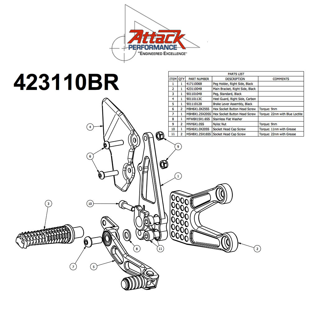 2017-2025年式 スズキ ＧＳＸ－Ｒ１０００Ｒ用 アタックパフォーマンス製リアセット(ブラック)　Attack Performance REAR SET KIT WITH SHIFT LEVER, GSXR1000 17 - , AERO HARD (消費税、送料込み)