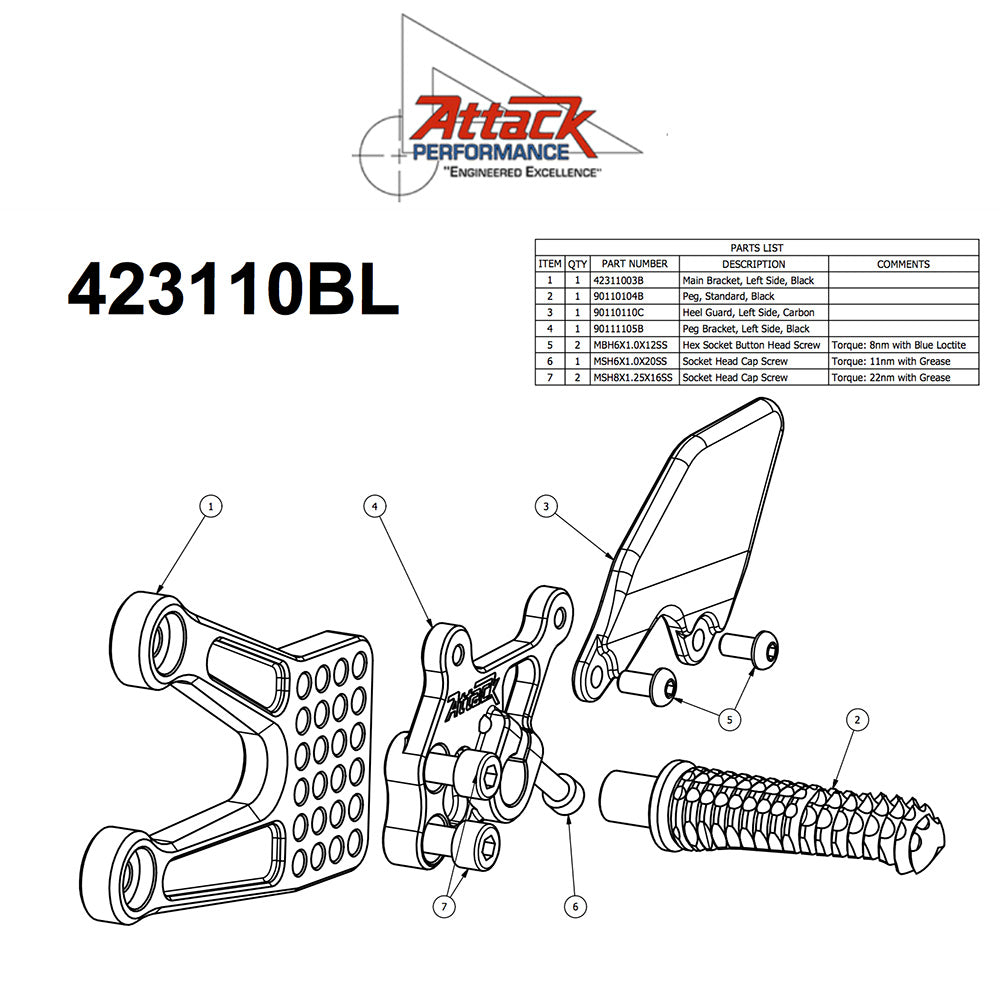 2017-2025年式 スズキ ＧＳＸ－Ｒ１０００Ｒ用 アタックパフォーマンス製リアセット(ブラック)　Attack Performance REAR SET KIT WITH SHIFT LEVER, GSXR1000 17 - , AERO HARD (消費税、送料込み)