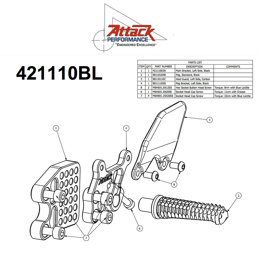 2009-2016年式 スズキ ＧＳＸ－Ｒ１０００用 アタックパフォーマンス製リアセット (ブラック)　Attack Performance REAR SET KIT WITH SHIFT LEVER, GSXR1000 09-16, BLACK (消費税、送料込み)