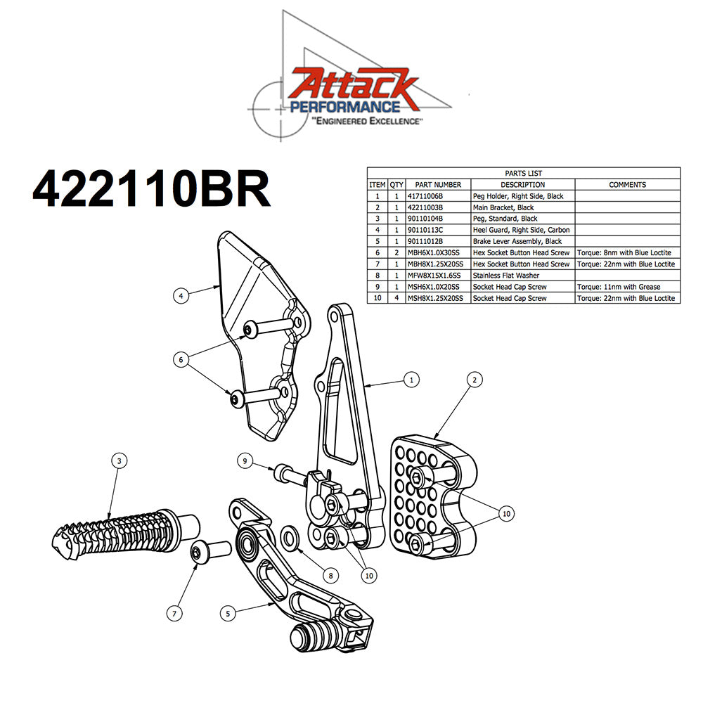 2011-2025年式 スズキ ＧＳＸ－Ｒ７５０用 アタックパフォーマンス製リアセット (エアロハード)　Attack Performance REAR SET KIT WITH SHIFT LEVER, GSXR600/750 11- , AERO HARD (消費税、送料込み)