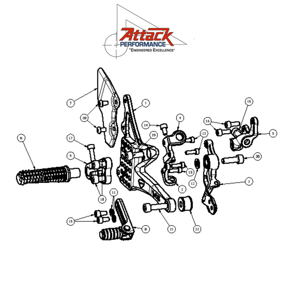 2018-2024年式 ドゥカティ パニガーレＶ４用 アタックパフォーマンス製リアセット(ブラック) 　Attack Performance REAR SET KIT, DUCATI V4, 2018 -, AERO HARD (消費税、送料込み)