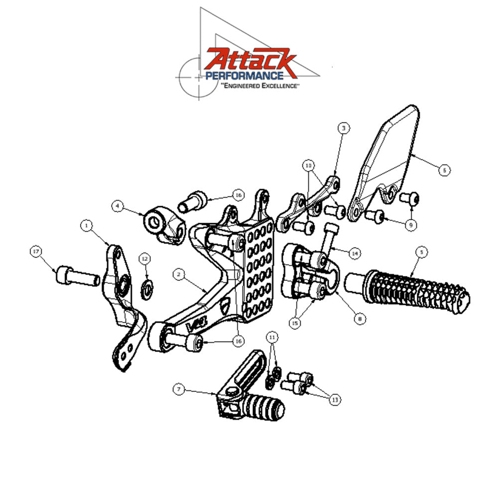 2018-2024年式 ドゥカティ パニガーレＶ４用 アタックパフォーマンス製リアセット(ブラック) 　Attack Performance REAR SET KIT, DUCATI V4, 2018 -, AERO HARD (消費税、送料込み)