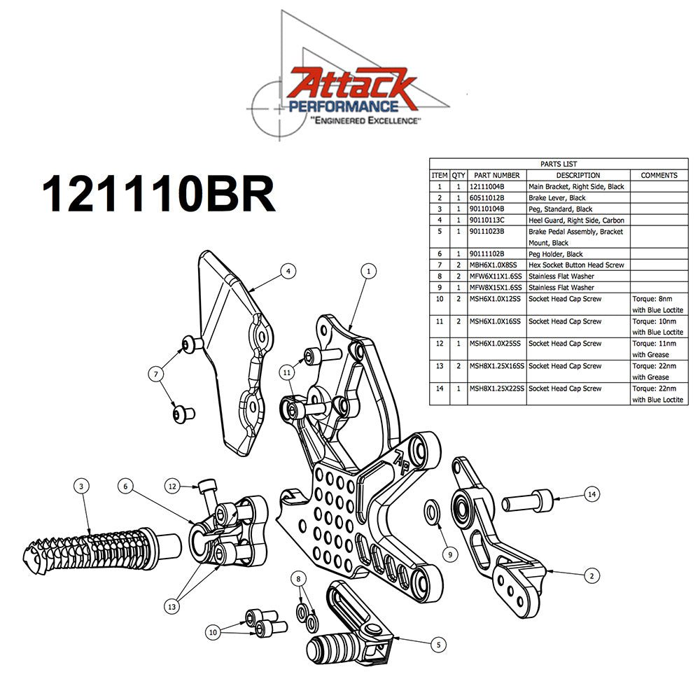2015-2025年式 ヤマハ ＹＺＦ－Ｒ１用 アタックパフォーマンス製リアセット(ブラック)　Attack Performance REARSET KIT WITH SHIFT LEVER, YZF R1 15- , BLACK (消費税、送料込み)  SKU 121110B