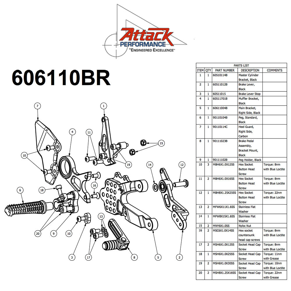 2015-2018年式ＢＭＷ Ｓ１０００ＲＲ用 アタックパフォーマンス製リアセット(ブラック)　Attack Performance REARSET KIT WITH SHIFT LEVER, BMW S1000RR, 2015- , BLACK (消費税、送料込み)