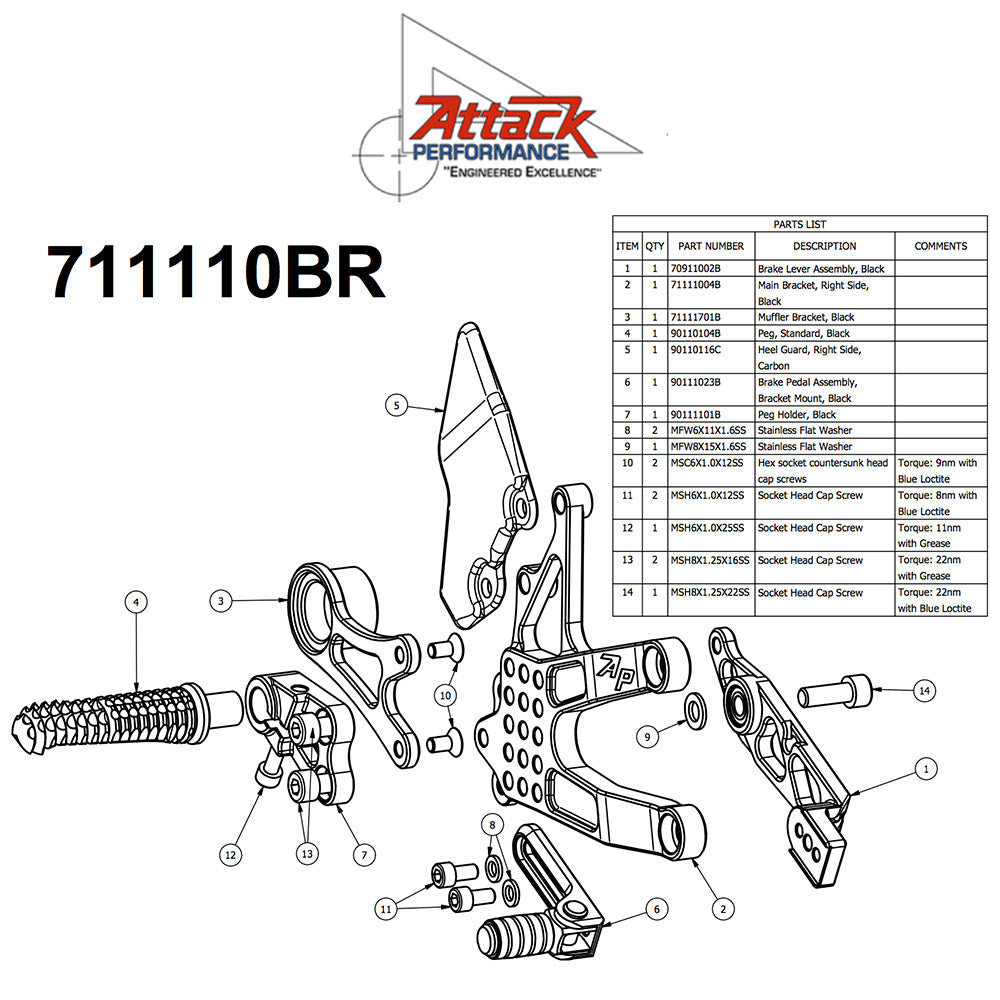 2013-2017年式 ＴＲＩＵＭＰＨ デイトナ ６７５Ｒ用 アタックパフォーマンス製リアセット(ブラック)　Attack Performance REAR SET KIT, TRIUMPH 675 13- , BLACK (消費税、送料込み)