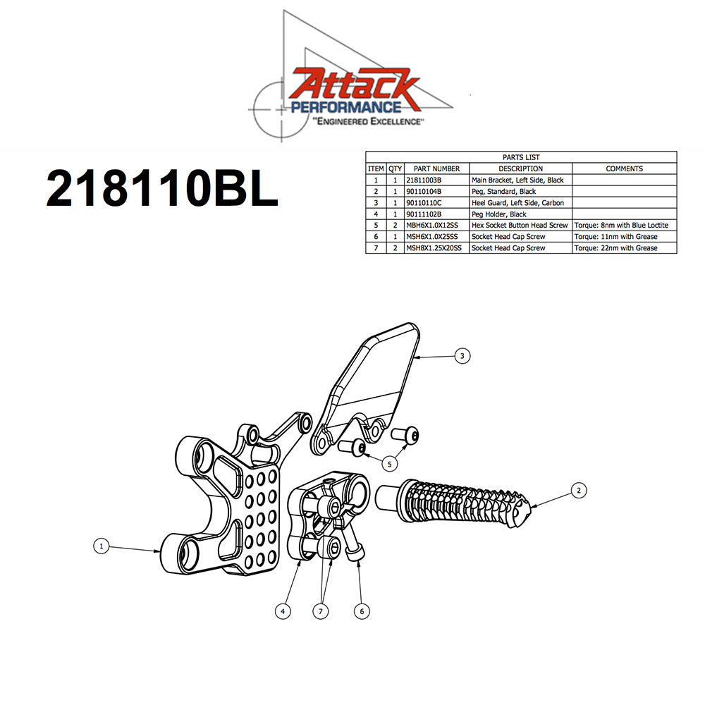 2008-2019年式 ホンダ ＣＢＲ１０００ＲＲ用 アタックパフォーマンス製リアセット(エアロハード)　Attack Performance REAR SET KIT, HON CBR1000RR 08- , W/SHIFT LEVER, AERO HARD (消費税、送料込み)