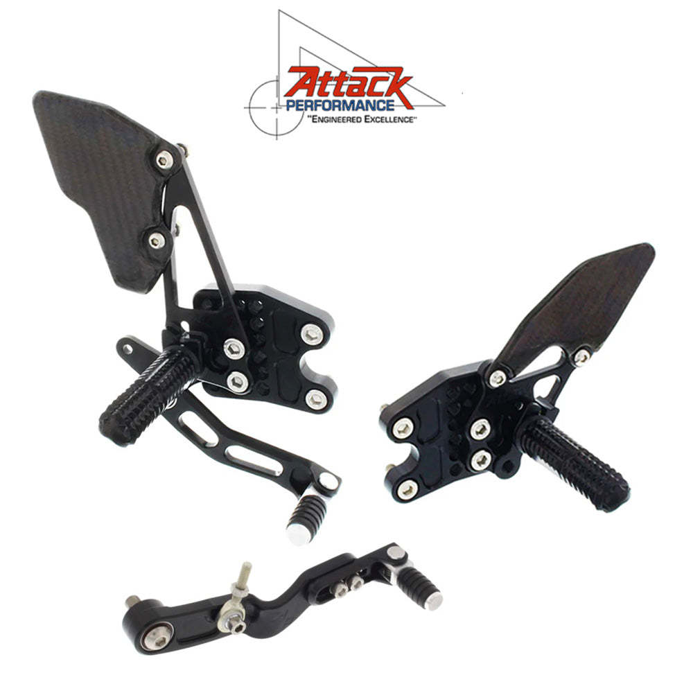 2017-2025年式 スズキ ＧＳＸ－Ｒ１０００Ｒ用 アタックパフォーマンス製リアセット(ブラック)　Attack Performance REAR SET KIT WITH SHIFT LEVER, GSXR1000 17 - , AERO HARD (消費税、送料込み)