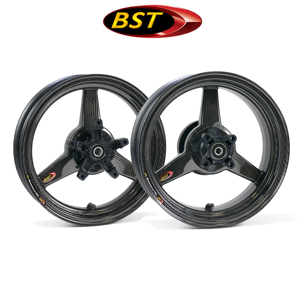 2014-2026年式ホンダ グロム(ABS付きモデル)用 BST トリプルテック カーボンファイバー製(グロス、艶あり) フロント、リアホイールセット (12x2.75J フロント、12x3.5J リア) (消費税、送料込み)