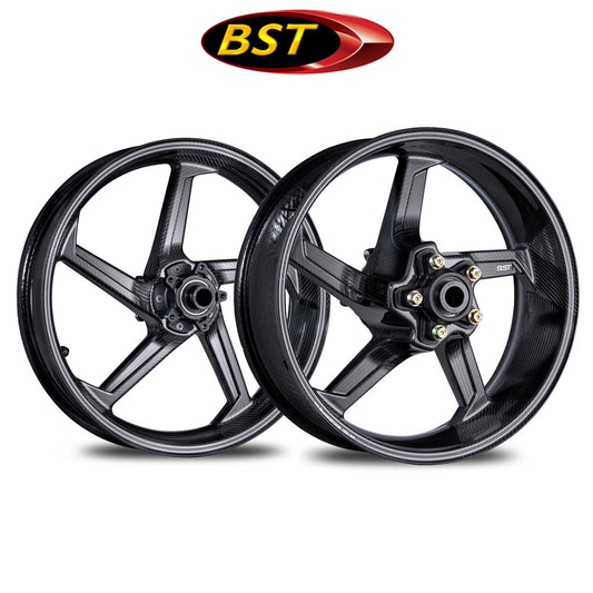 2015-2025年式ヤマハ ＹＺＦ－Ｒ１用 BST スターテック カーボンファイバー製(グロス、艶あり) フロント、リアホイールセット (17x3.5J フロント、17x6J リア) (消費税、送料込み)