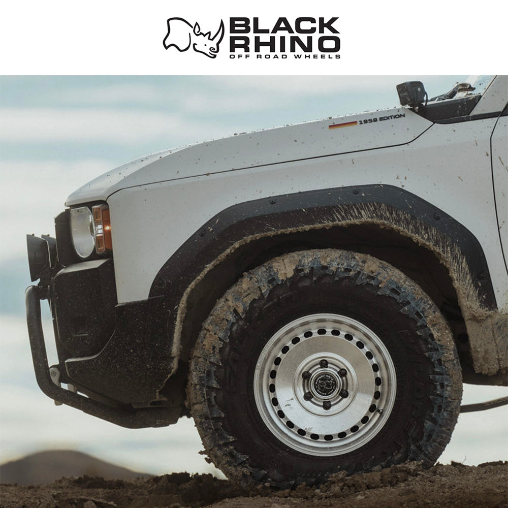 トヨタ ランドクルーザー用ブラックライノ ベイシン 17x8.5J ET 25 フロント、リア グロスシルバーマシンドフェイス ホイール４本セット　Black Rhino BASIN 17X8.5 6X5.5 106 +25 G-SLV-MCH (消費税、送料込み)