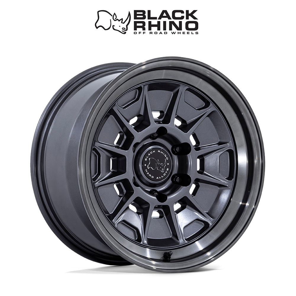 トヨタ ランドクルーザー用ブラックライノ モンド 17x8.5J ET 20 フロント、リア マットガンメタル ＋ グロスグレーリップ ホイール４本セット　Black Rhino MONDO 17X8.5 6X5.5 106 +20 M-GNMTL GY-LP (消費税、送料込み)