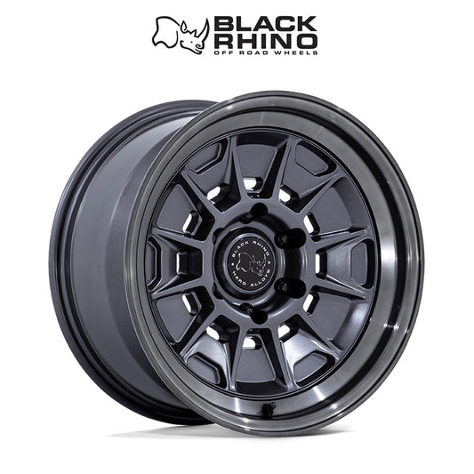 トヨタ ランドクルーザー用ブラックライノ モンド 17x8.5J ET 20 フロント、リア マットガンメタル ＋ グロスグレーリップ ホイール４本セット　Black Rhino MONDO 17X8.5 6X5.5 106 +20 M-GNMTL GY-LP (消費税、送料込み)