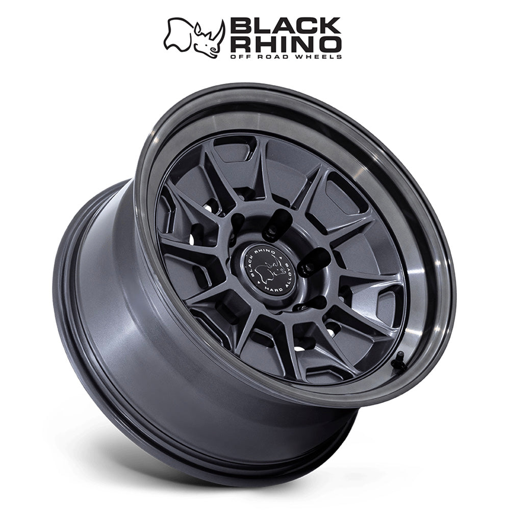 トヨタ ランドクルーザー用ブラックライノ モンド 17x8.5J ET 20 フロント、リア マットガンメタル ＋ グロスグレーリップ ホイール４本セット　Black Rhino MONDO 17X8.5 6X5.5 106 +20 M-GNMTL GY-LP (消費税、送料込み)