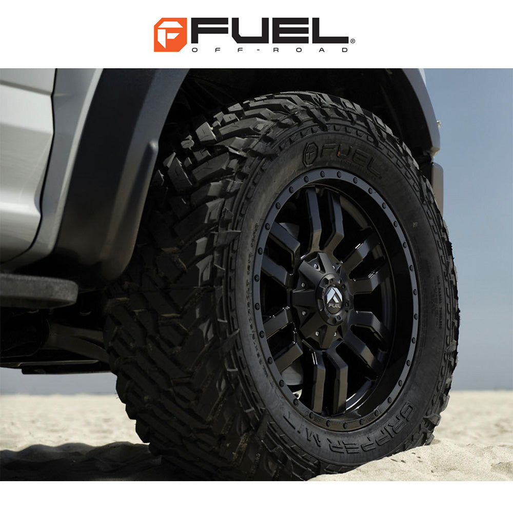トヨタ ランドクルーザー用 フューエル スレッジ 18x9J ET 19 フロント、リア マットブラックグロスブラックリップ ホイール４本セット　Fuel SLEDGE 18X9 6X135/5.5 106.1 MBG +19 (消費税、送料込み)