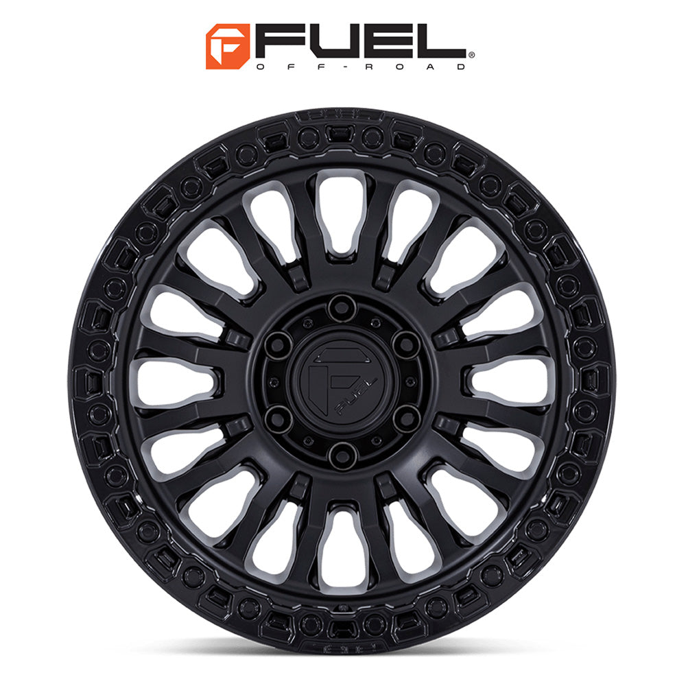 トヨタ ランドクルーザー用 フューエル リンコン 17x9J ET 25 フロント、リア マットブラック グロスブラックリップ ホイール４本セット　Fuel RINCON 17X9 6X5.5 106 +25 M-BLK G-BLK (消費税、送料込み)