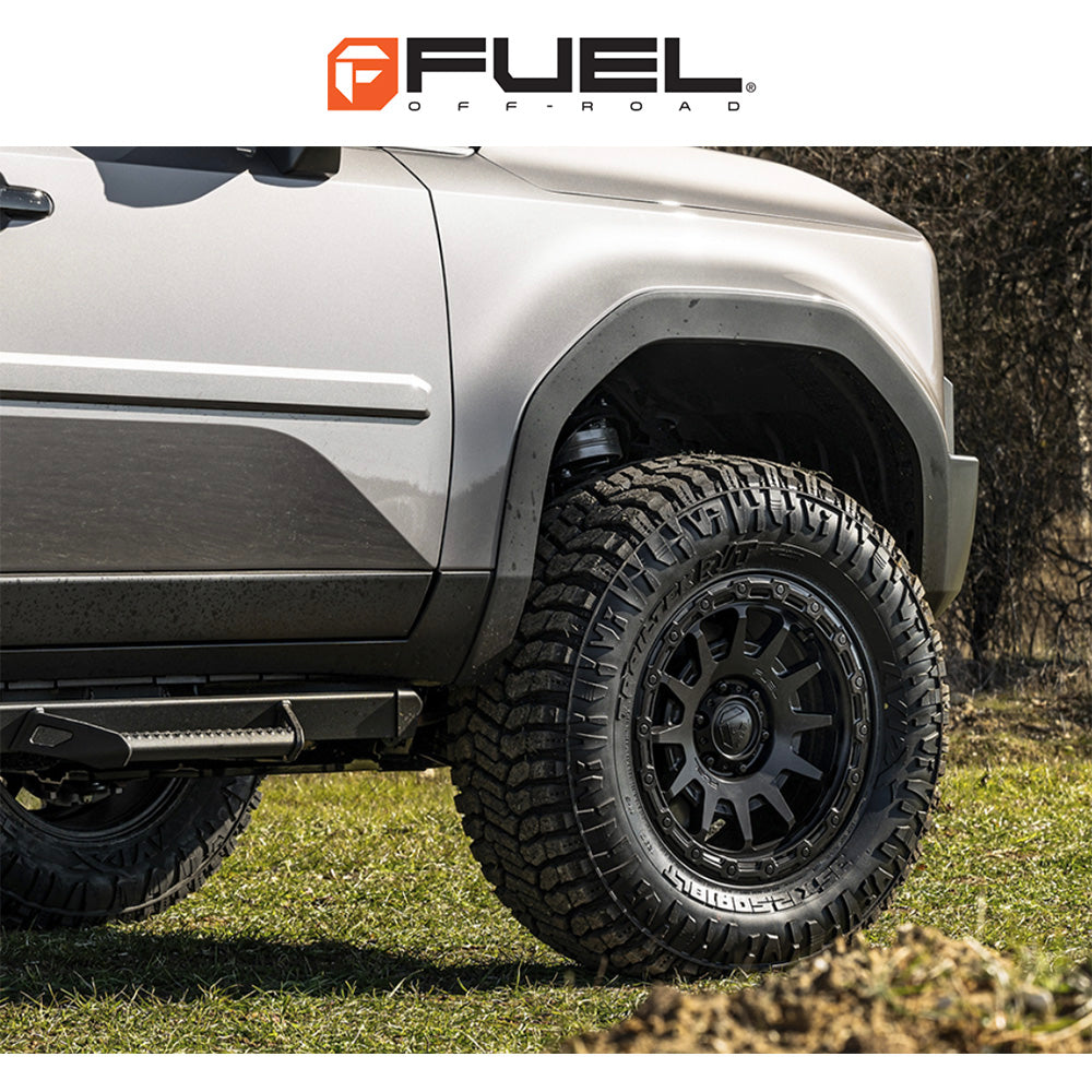 トヨタ ランドクルーザー用 フューエル フォートレス 18x9J ET 20 フロント、リア マットブラックグロスブラックリップ ホイール４本セット　Fuel FORTRESS 18X9 6X5.5 106 +20 M-BLK G-BLK (消費税、送料込み)