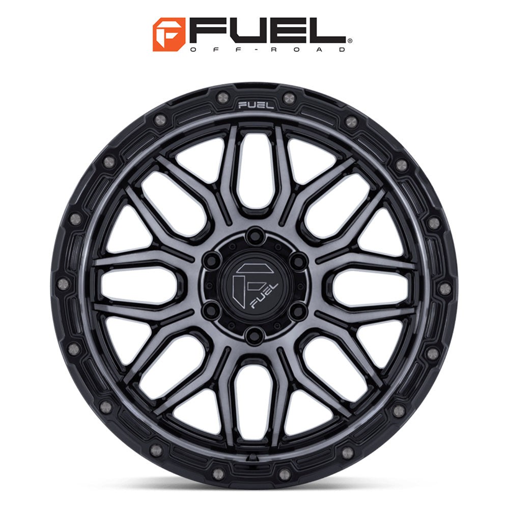 トヨタ ランドクルーザー用 フューエル サージ 18x9J ET 20 フロント、リア グロスブラック マシニング加工済み(グレーティント付き)ホイール４本セット　Fuel SURGE 18X9 6X5.5 106 +20 G-BLK-MCH-GTCC (消費税、送料込み)