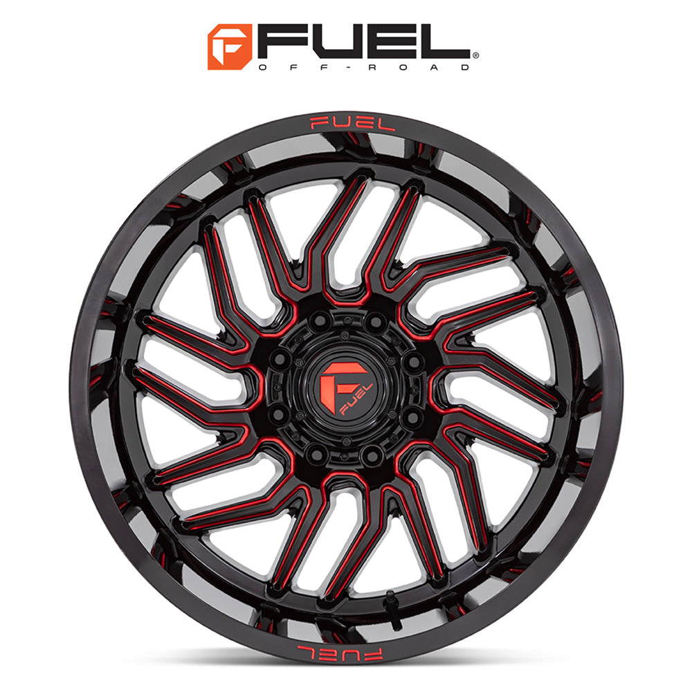 トヨタ ランドクルーザー用 フューエル ハリケーン 20x9J ET 20 フロント、リア グロスブラック、ミルド加工、レッドティント ホイール４本セット　Fuel HURRICANE 20X9 6X5.5 106 NLQ +20 (消費税、送料込み)