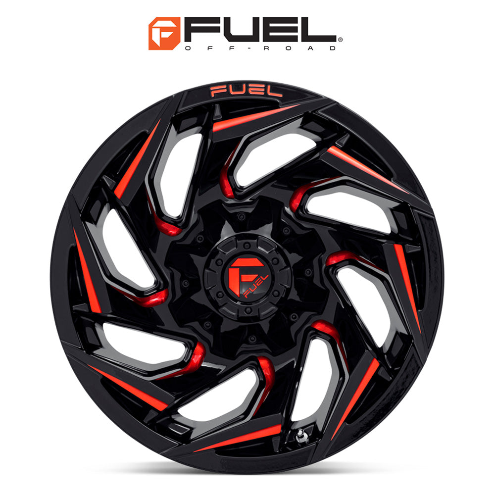 トヨタ ランドクルーザー用 フューエル リアクション 20x9J ET 20 フロント、リア グロスブラック、ミルド加工、レッドティント ホイール４本セット　Fuel REACTION 20X9 6X135/5.5 106.1 NLQ 20MM (消費税、送料込み)