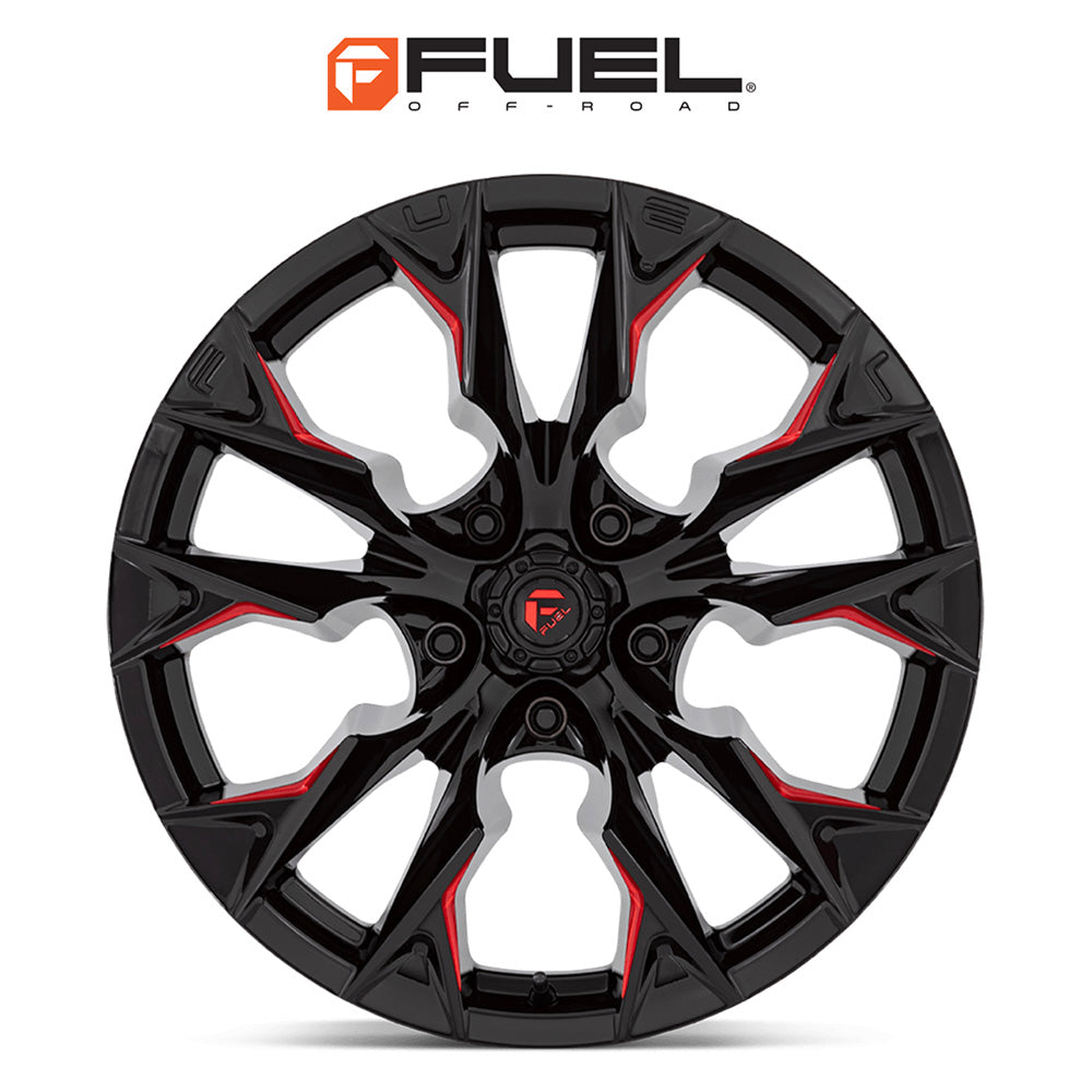 トヨタ ランドクルーザー用 フューエル フレイム 20x9J ET 20 フロント、リア グロスブラックミル(キャンディレッド仕上げ) ホイール４本セット　Fuel FLAME 20X9 6X5.5 106 NLQ +20 (消費税、送料込み)