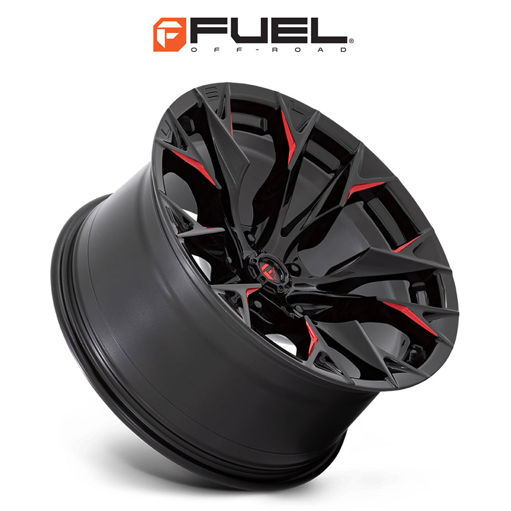 トヨタ ランドクルーザー用 フューエル フレイム 20x9J ET 20 フロント、リア グロスブラックミル(キャンディレッド仕上げ) ホイール４本セット　Fuel FLAME 20X9 6X5.5 106 NLQ +20 (消費税、送料込み)