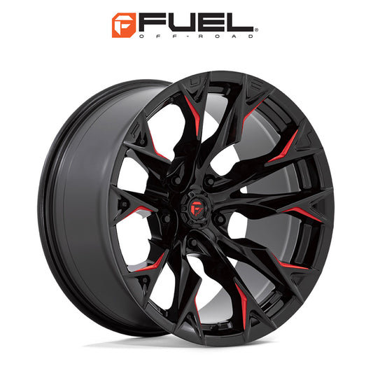 トヨタ ランドクルーザー用 フューエル フレイム 20x9J ET 20 フロント、リア グロスブラックミル(キャンディレッド仕上げ) ホイール４本セット　Fuel FLAME 20X9 6X5.5 106 NLQ +20 (消費税、送料込み)