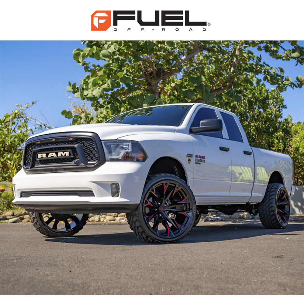 トヨタ ランドクルーザー用 フューエル フレイム 20x9J ET 20 フロント、リア グロスブラックミル(キャンディレッド仕上げ) ホイール４本セット　Fuel FLAME 20X9 6X5.5 106 NLQ +20 (消費税、送料込み)