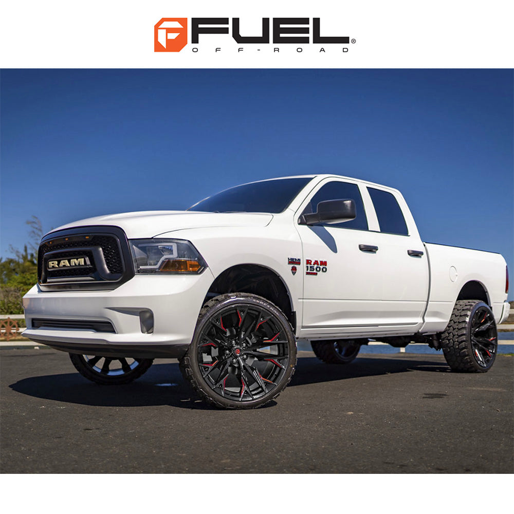 トヨタ ランドクルーザー用 フューエル フレイム 20x9J ET 20 フロント、リア グロスブラックミル(キャンディレッド仕上げ) ホイール４本セット　Fuel FLAME 20X9 6X5.5 106 NLQ +20 (消費税、送料込み)