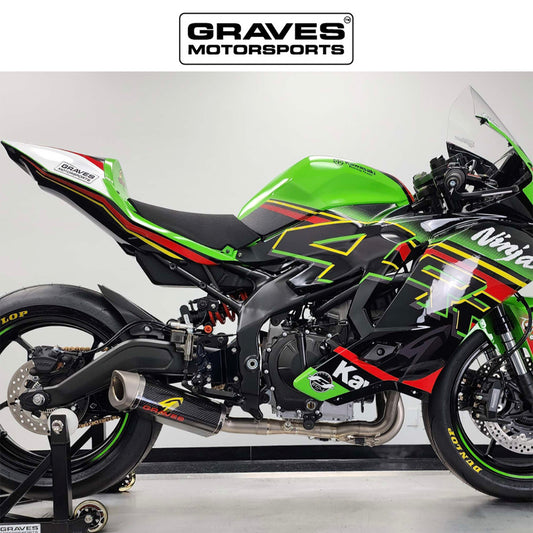 カワサキ ZX-4RR / ZX-4R用 グレイブス モータースポーツ製ワークス カーボン ローマウント フルエキゾーストシステム　Kawasaki WORKS ZX-4RR / ZX-4R Carbon LOW MOUNT Full Exhaust System (消費税、送料込み)