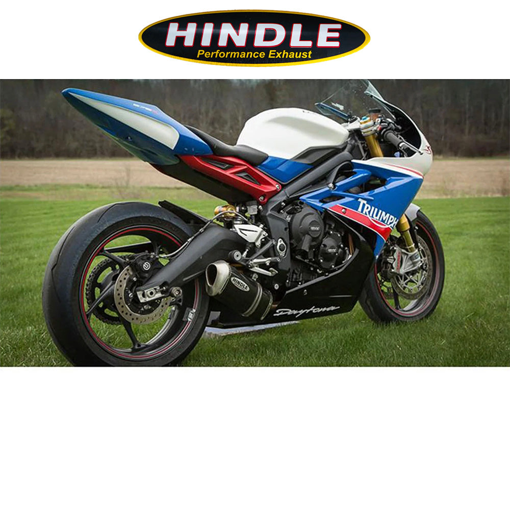 2013-2017年式トライアンフ デイトナ６７５用 ヒンドル製エボリューション フルシステム(ステンレス製マフラー、ステンレスキャップ付き)　Hindle Evolution Full System Triumph 675/R 2013-17 (消費税、送料込み)