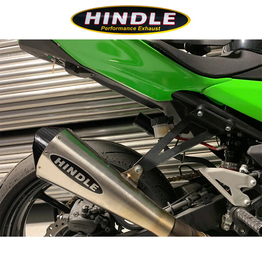 2018-2023年式 カワサキ Ninja400用 ヒンドル製 エボリューション メガホン フルシステム(ステンレスマフラー、カーボンファイバー製キャップ付き)　2018-23 Kawasaki Ninja400, Ninja 500 Hindle Evolution Megaphone Full System Kawasaki (消費税、送料込み)