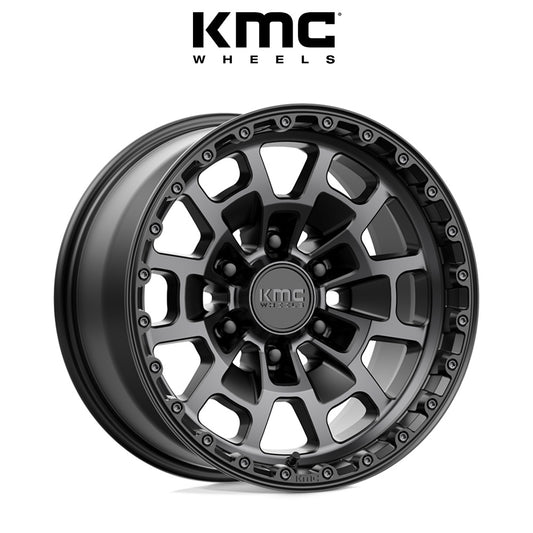 トヨタ ランドクルーザー用 KMC サミット 17x8.5J ET 18 フロント、リア サテンブラック グレーティント ホイール４本セット　KMC KM718 17X8.5 6X5.5 S-BLK GTCC 18MM (消費税、送料込み)