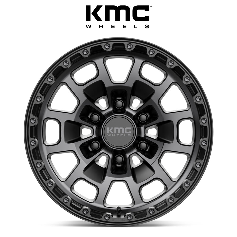 トヨタ ランドクルーザー用 KMC サミット 17x8.5J ET 18 フロント、リア サテンブラック グレーティント ホイール４本セット　KMC KM718 17X8.5 6X5.5 S-BLK GTCC 18MM (消費税、送料込み)