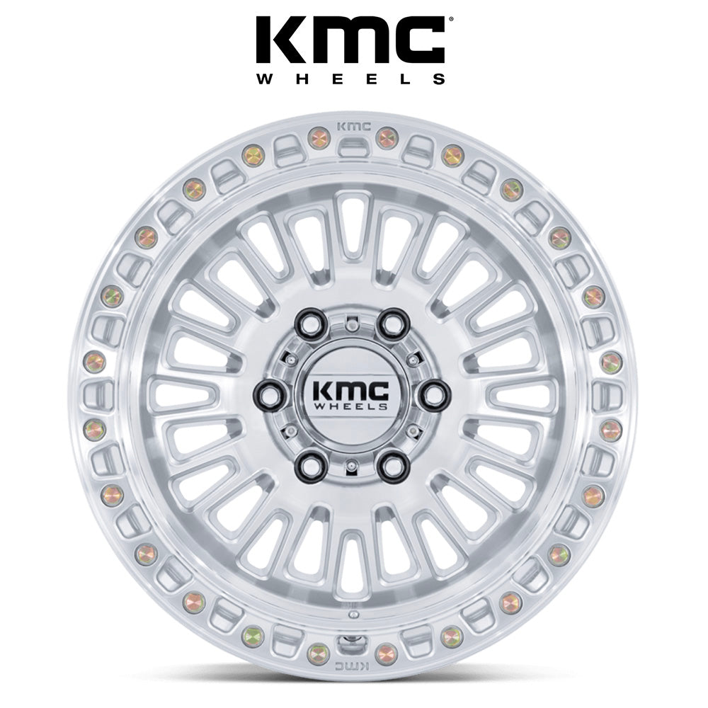 トヨタ ランドクルーザー用 KMC アステカ 17x8.5J ET 25 フロント、リア グロスシルバーマシンドフェイス ホイール４本セット　KMC AZTEC 17X8.5 6X5.5 106 +25 G-SLV-MCH (消費税、送料込み)