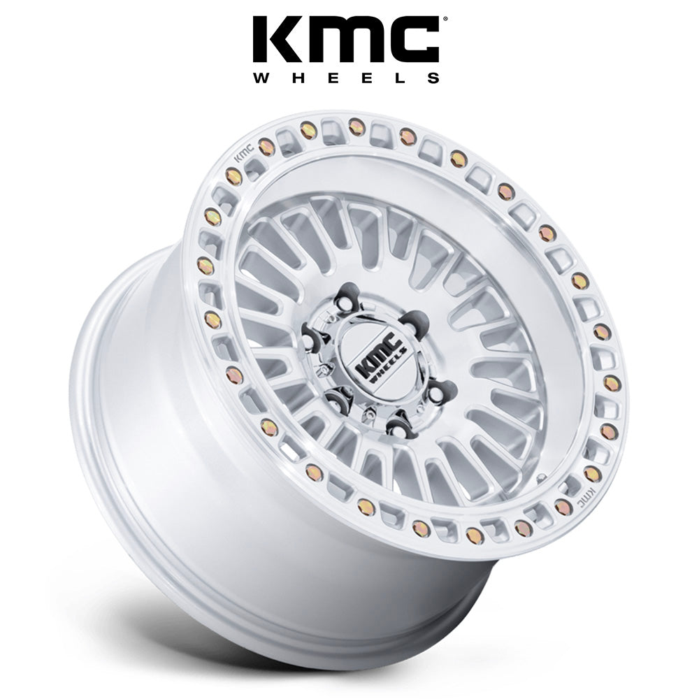 トヨタ ランドクルーザー用 KMC アステカ 17x8.5J ET 25 フロント、リア グロスシルバーマシンドフェイス ホイール４本セット　KMC AZTEC 17X8.5 6X5.5 106 +25 G-SLV-MCH (消費税、送料込み)