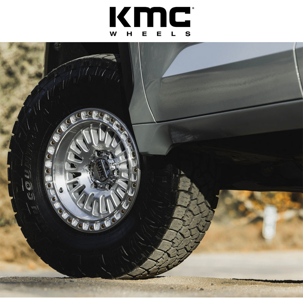 トヨタ ランドクルーザー用 KMC アステカ 17x8.5J ET 25 フロント、リア グロスシルバーマシンドフェイス ホイール４本セット　KMC AZTEC 17X8.5 6X5.5 106 +25 G-SLV-MCH (消費税、送料込み)