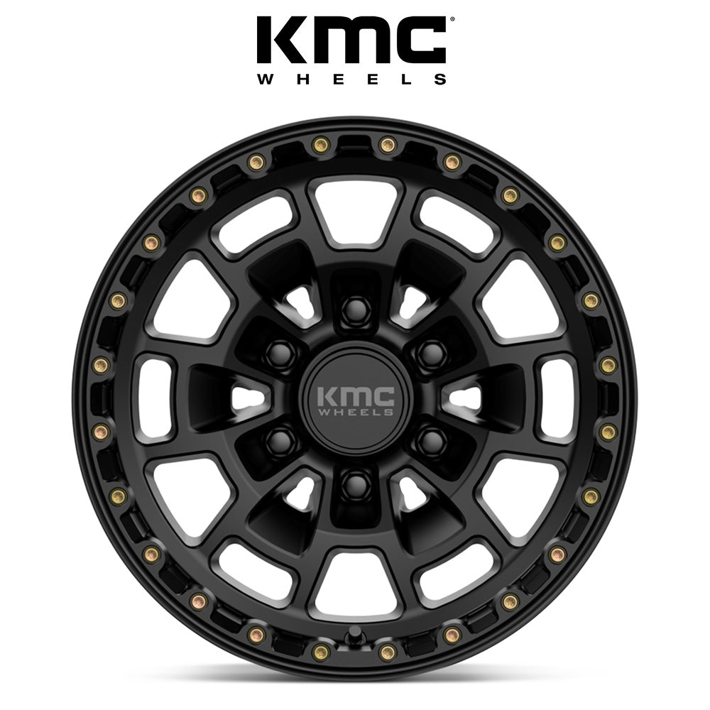 トヨタ ランドクルーザー用 KMC サミット 17x8.5J ET 18 フロント、リア サテンブラック ホイール４本セット　KMC KM718 17X8.5 6X5.5 S-BLK 18MM (消費税、送料込み)