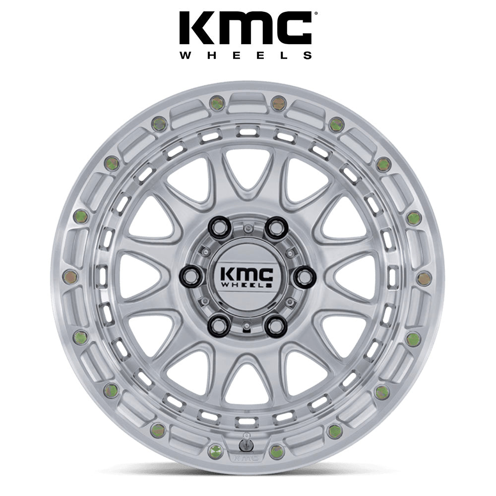 トヨタ ランドクルーザー用 KMC クラクス 17x8.5J ET 25 フロント、リア グロスシルバーマシンフェイス ホイール４本セット　KMC CRUX 17X8.5 6X5.5 106 +25 G-SLV-MCH-FC (消費税、送料込み)