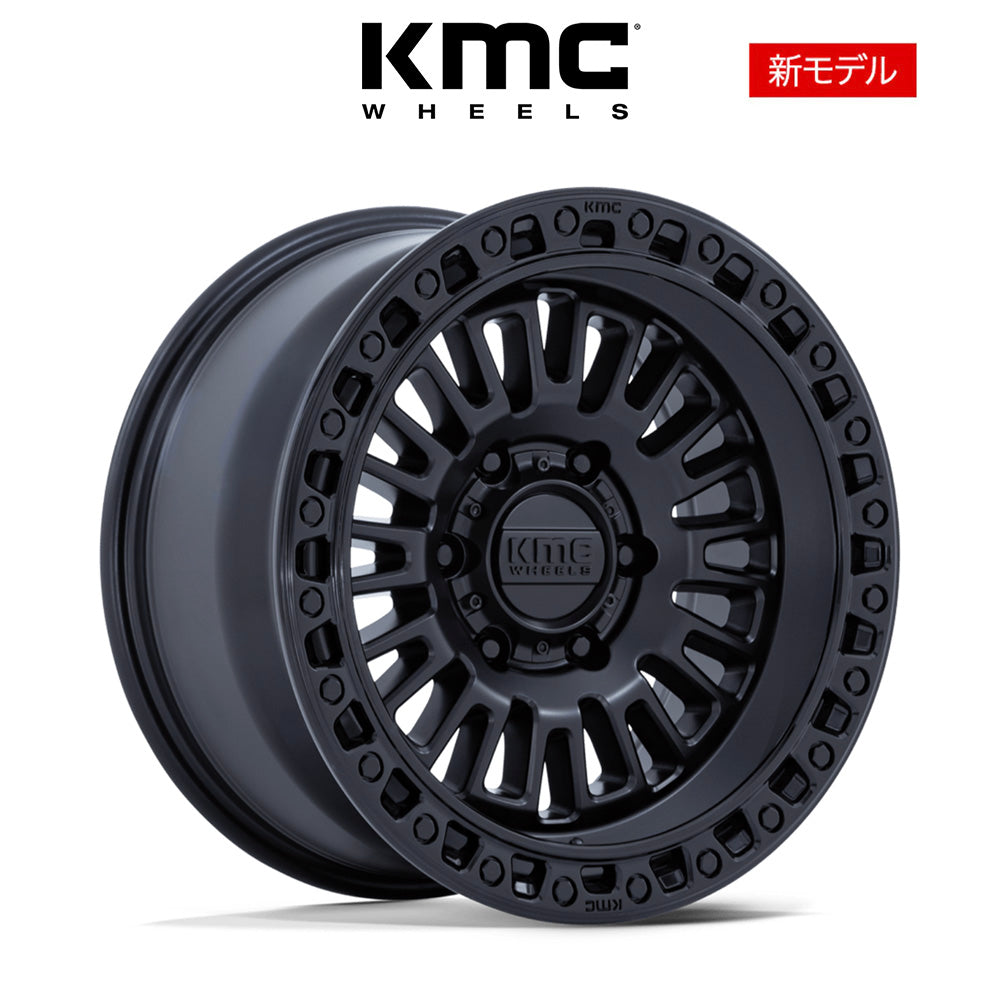 トヨタ ランドクルーザー用 KMC アステカ 17x8.5J ET 25 フロント、リア マットブラックグロスブラックリップ ホイール４本セット　KMC AZTEC 17X8.5 6X5.5 106 +25 M-BLK GB-LP (消費税、送料込み)