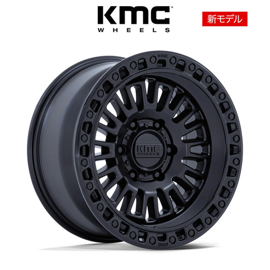 トヨタ ランドクルーザー用 KMC アステカ 17x8.5J ET 25 フロント、リア マットブラックグロスブラックリップ ホイール４本セット　KMC AZTEC 17X8.5 6X5.5 106 +25 M-BLK GB-LP (消費税、送料込み)