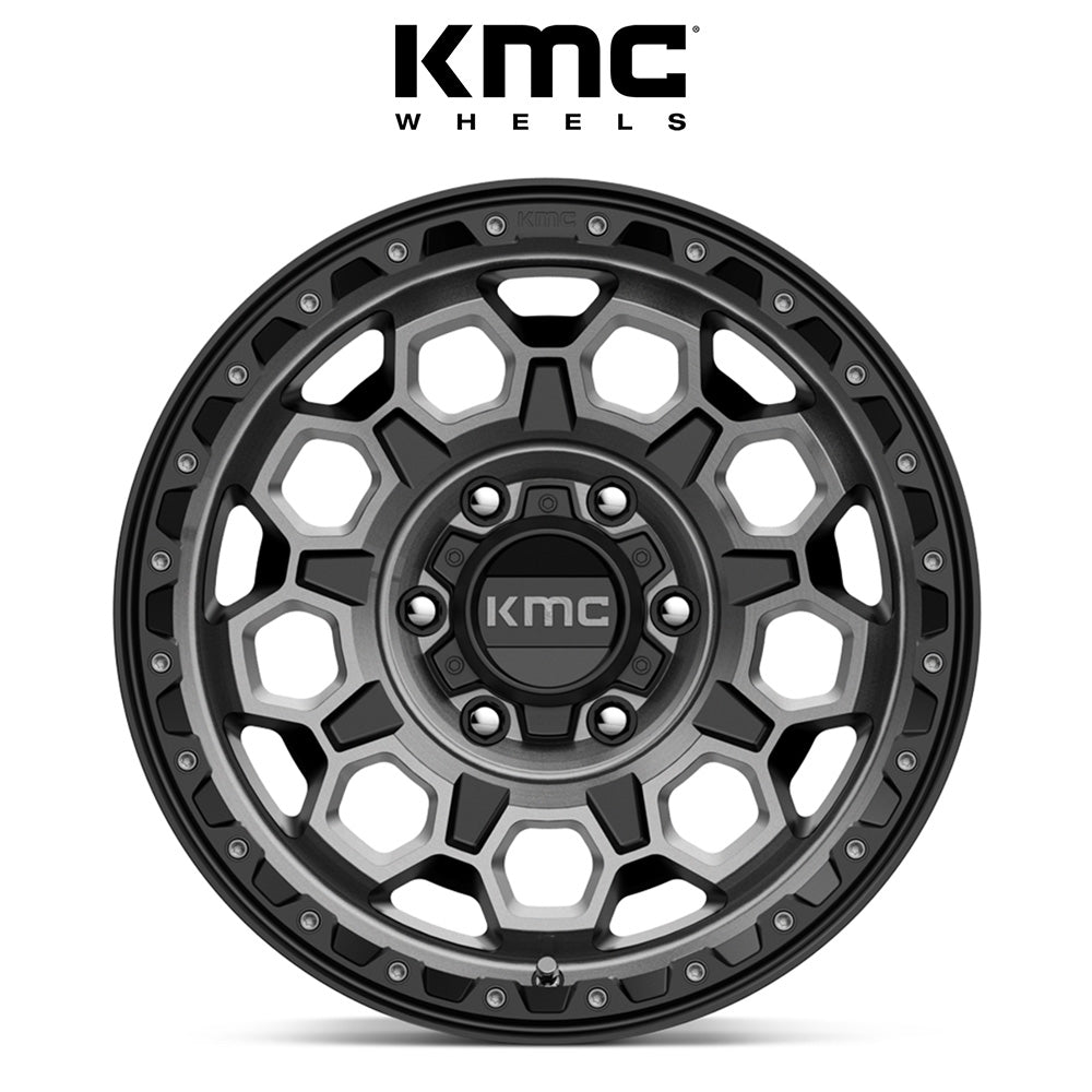 トヨタ ランドクルーザー用 KMC トレック 17x8J ET 20 フロント、リア サテンブラック グレーティント ホイール４本セット　KMC KM545 17X8 6X5.5 S-BLK GTCC 20MM (消費税、送料込み)