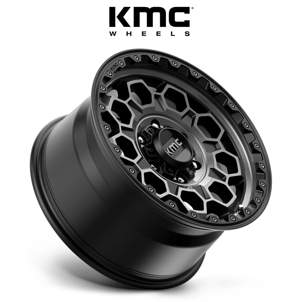 トヨタ ランドクルーザー用 KMC トレック 17x8J ET 20 フロント、リア サテンブラック グレーティント ホイール４本セット　KMC KM545 17X8 6X5.5 S-BLK GTCC 20MM (消費税、送料込み)