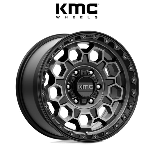 トヨタ ランドクルーザー用 KMC トレック 17x8J ET 20 フロント、リア サテンブラック グレーティント ホイール４本セット　KMC KM545 17X8 6X5.5 S-BLK GTCC 20MM (消費税、送料込み)